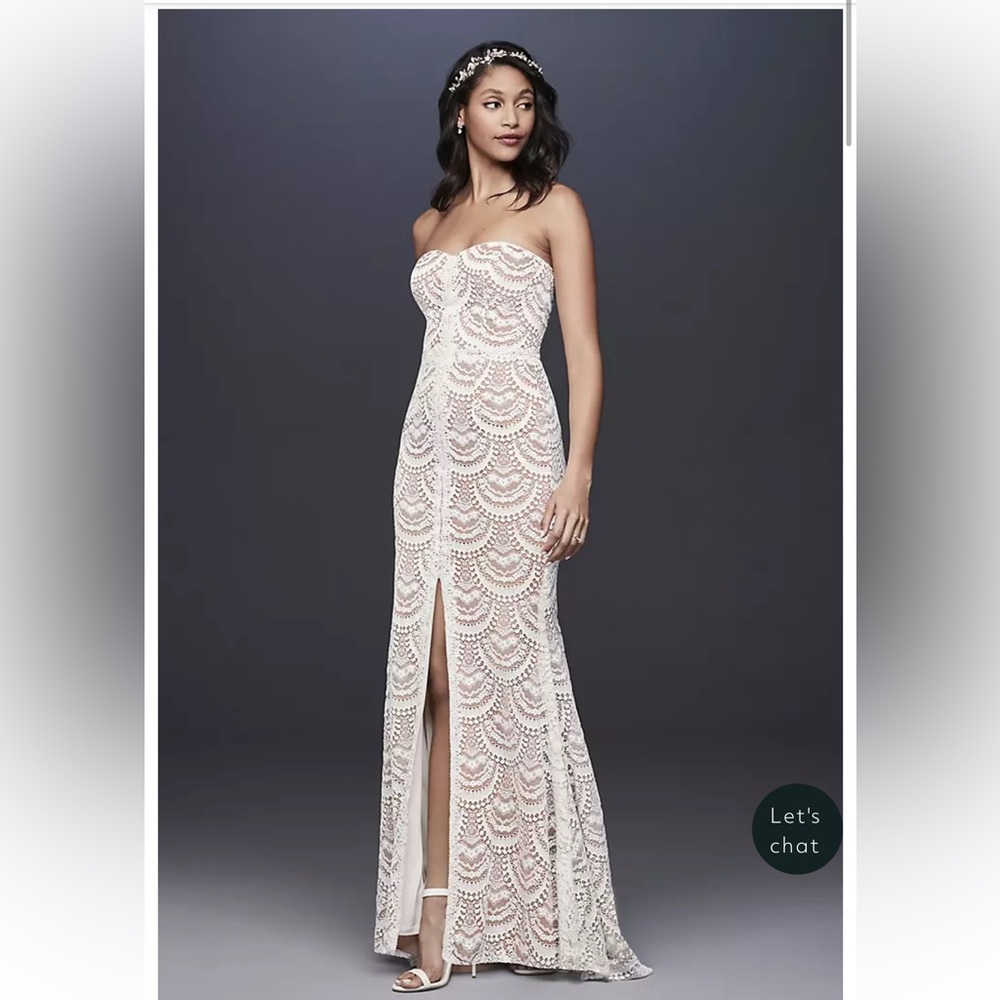 GALINA Scalloped Lace Split-Front Sheath Wedding size 10 NWT